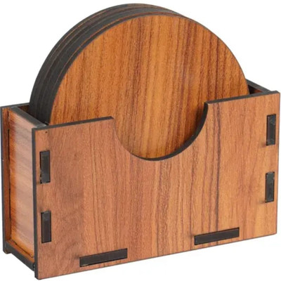 MODENITO Round Reversible Medium Density Fibreboard, Woolen Coaster Set(Pack of 6)