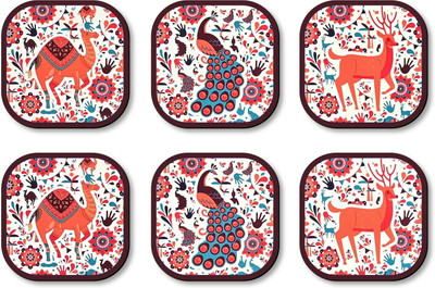 Sketchfab Square Wood Coaster Set(Pack of 6)