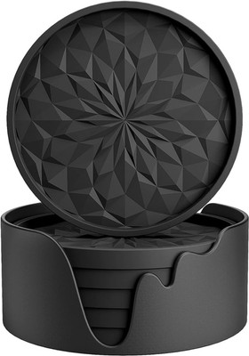 LYROVO Round Reversible Rubber Coaster Set(Pack of 6)