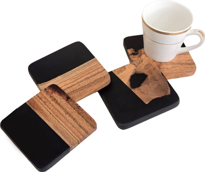 SHRINGAAR VANDANA Square Reversible Wood Coaster Set(Pack of 4)