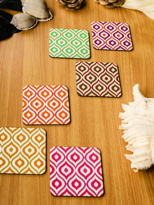 homspurts Square Reversible Medium Density Fibreboard Coaster Set(Pack of 6)