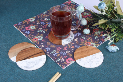 Vatsin Round Reversible Wood, Resin Coaster Set(Pack of 4)