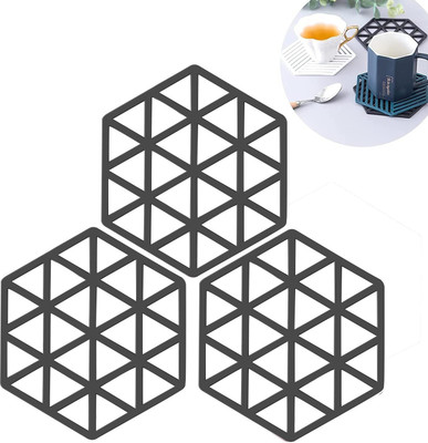 KOOSHLO Triangle Reversible Rubber Coaster(Pack of 3)
