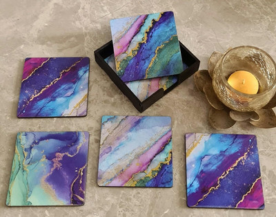 Sketchfab Square Wood Coaster Set(Pack of 6)