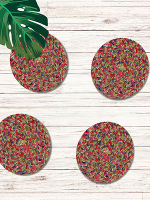 LADLI JEE Round Reversible Polyester Coaster(Pack of 4)
