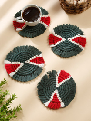 My Creative Hut Round Reversible Cotton Coaster Set(Pack of 4)