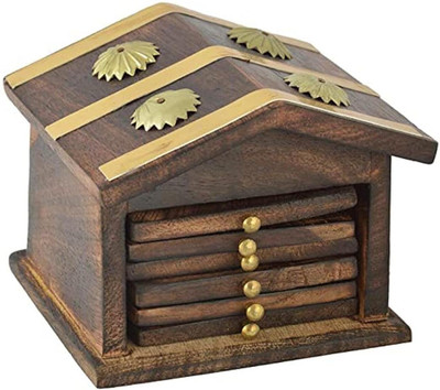 CLEEVORA Square Wood Coaster Set(Pack of 6)