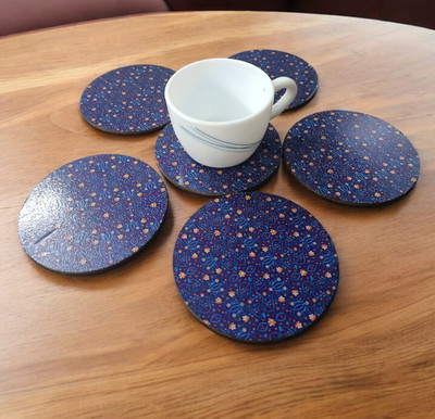 Maefele Round Reversible Medium Density Fibreboard Coaster Set(Pack of 6)