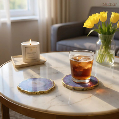 Stubbon Round Reversible Gemstone, Stone Coaster Set(Pack of 2)