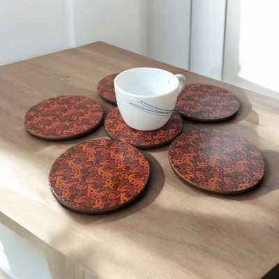 Maefele Round Reversible Medium Density Fibreboard Coaster Set(Pack of 6)