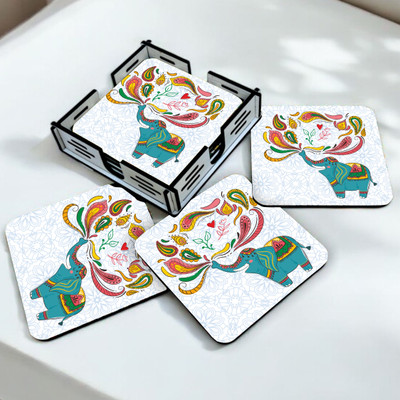 GoodiCart Square Reversible Wood Coaster Set(Pack of 6)