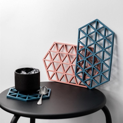 KESHUENTERPRISE Hexagon Reversible PVC Coaster Set(Pack of 3)