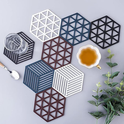 DLEST Hexagon Reversible PVC Coaster Set(Pack of 4)