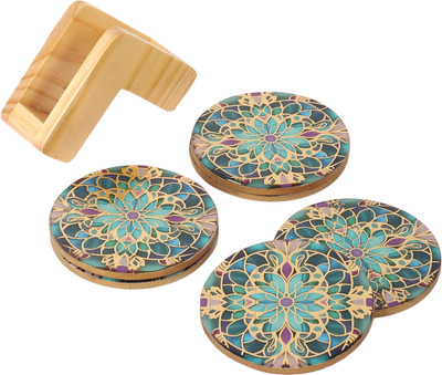 shreejee creation Round Reversible Wood Coaster Set(Pack of 6)