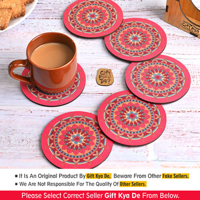 GIFT KYA DE Round Reversible Wood Coaster Set(Pack of 6)