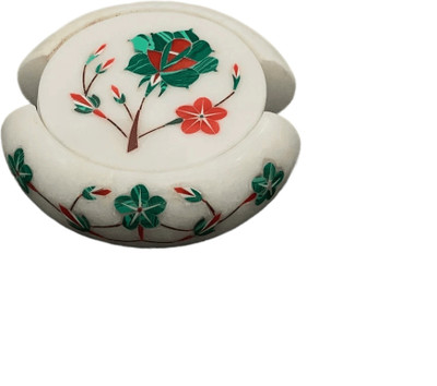 Pooja Creation Round Marble Coaster Set(Pack of 6)