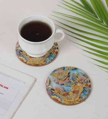shreejee creation Round Reversible Wood Coaster Set(Pack of 2)