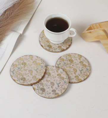 shreejee creation Square Reversible Wood Coaster Set(Pack of 4)