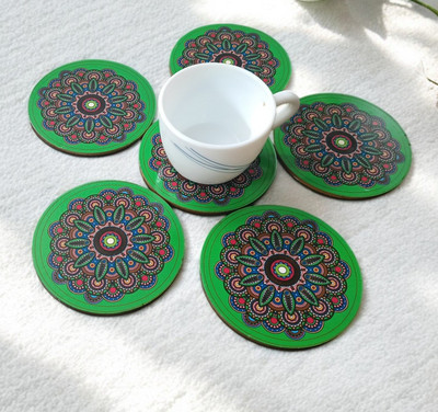 Tresneria Round Reversible Medium Density Fibreboard Coaster Set(Pack of 6)