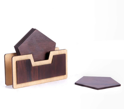 KD SAPRA Hexagon Reversible Wood Coaster Set(Pack of 3)