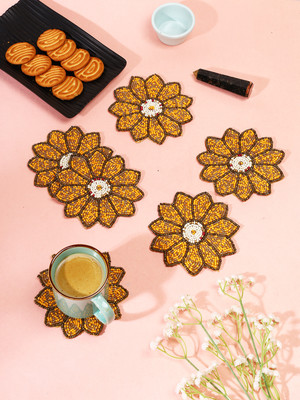 Hawamahal Round Glass Coaster Set(Pack of 6)