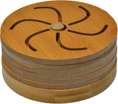 T4G Round Reversible Wood Coaster Set(Pack of 6)