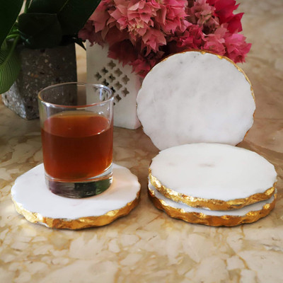 MBSC Round Reversible Marble Coaster Set(Pack of 4)