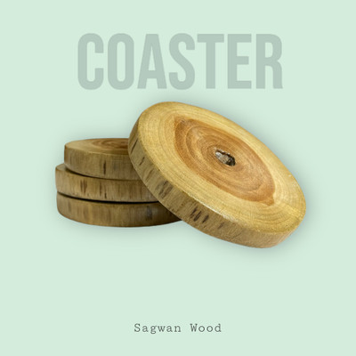 decour Round Reversible Teak Coaster Set(Pack of 4)