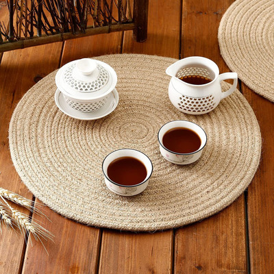 FEIDECOR Round Reversible Jute Coaster Set(Pack of 1)