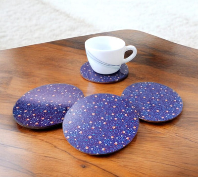 Tresneria Round Reversible Medium Density Fibreboard Coaster Set(Pack of 4)