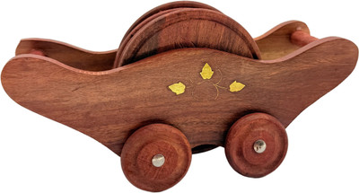 Littykart Round Reversible Wood Coaster Set(Pack of 6)
