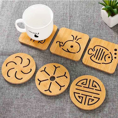 Leeonz Round Reversible Wood Coaster Set(Pack of 6)