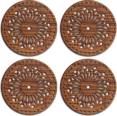 StarLaser Round Wood Coaster Set(Pack of 4)