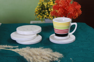 Shivay Craft Round Reversible Marble Coaster Set(Pack of 4)