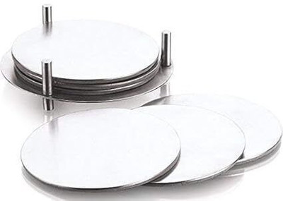 MALLICHH Round Reversible Steel Coaster Set(Pack of 6)