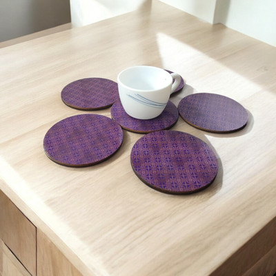 Maefele Round Reversible Medium Density Fibreboard Coaster Set(Pack of 6)