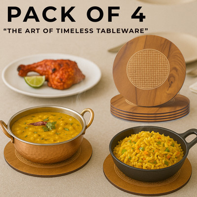 kartavya Round Bamboo, Rubber Coaster Set(Pack of 4)