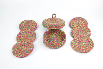 LADLI JEE Round Reversible Polyester Coaster Set(Pack of 6)