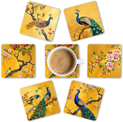 craftinky Square Wood Coaster Set(Pack of 6)