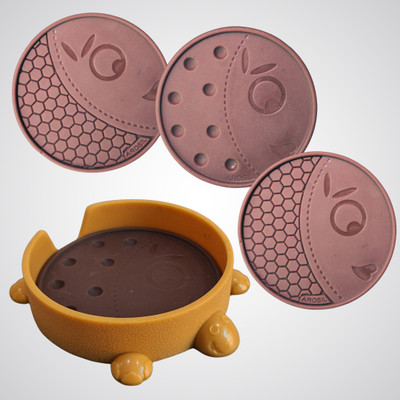 AROSIL Round Reversible Rubber Coaster Set(Pack of 4)