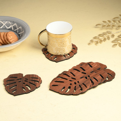 Kedar Enterprises Round Reversible Wood Coaster Set(Pack of 6)