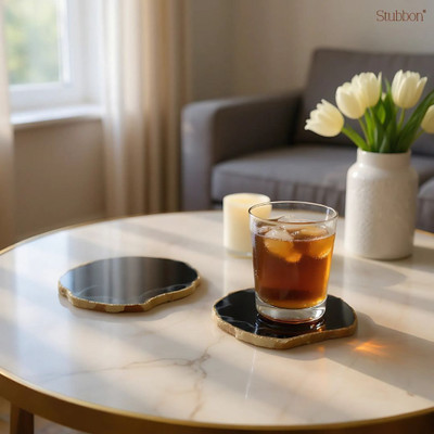 Stubbon Round Reversible Gemstone, Stone Coaster Set(Pack of 2)