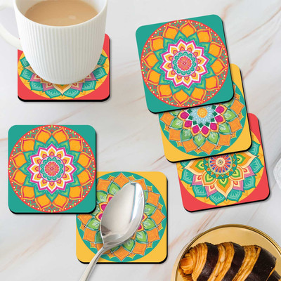 Hothouse Square Medium Density Fibreboard Coaster Set(Pack of 6)