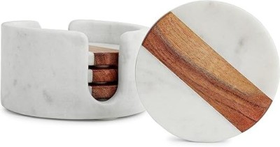 DREAMY WALLS Round Reversible Marble Coaster Set(Pack of 4)