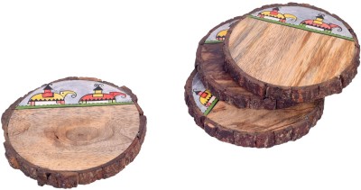 AAKRITI ART CREATIONS Round Wood Coaster(Pack of 4)