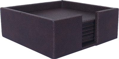 KUBER INDUSTRIES Square Reversible Leather Coaster Set(Pack of 6)