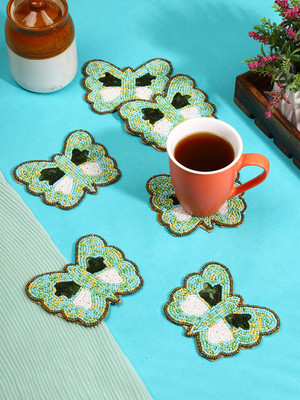 Hawamahal Round Glass Coaster Set(Pack of 6)