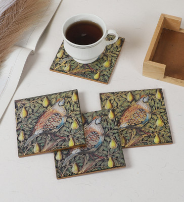 shreejee creation Square Reversible Wood Coaster Set(Pack of 4)