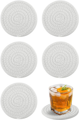 YAKSHITAS Round Reversible Cotton Coaster Set(Pack of 6)