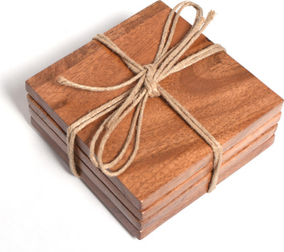ZUNALDO Square Reversible Wood Coaster(Pack of 4)